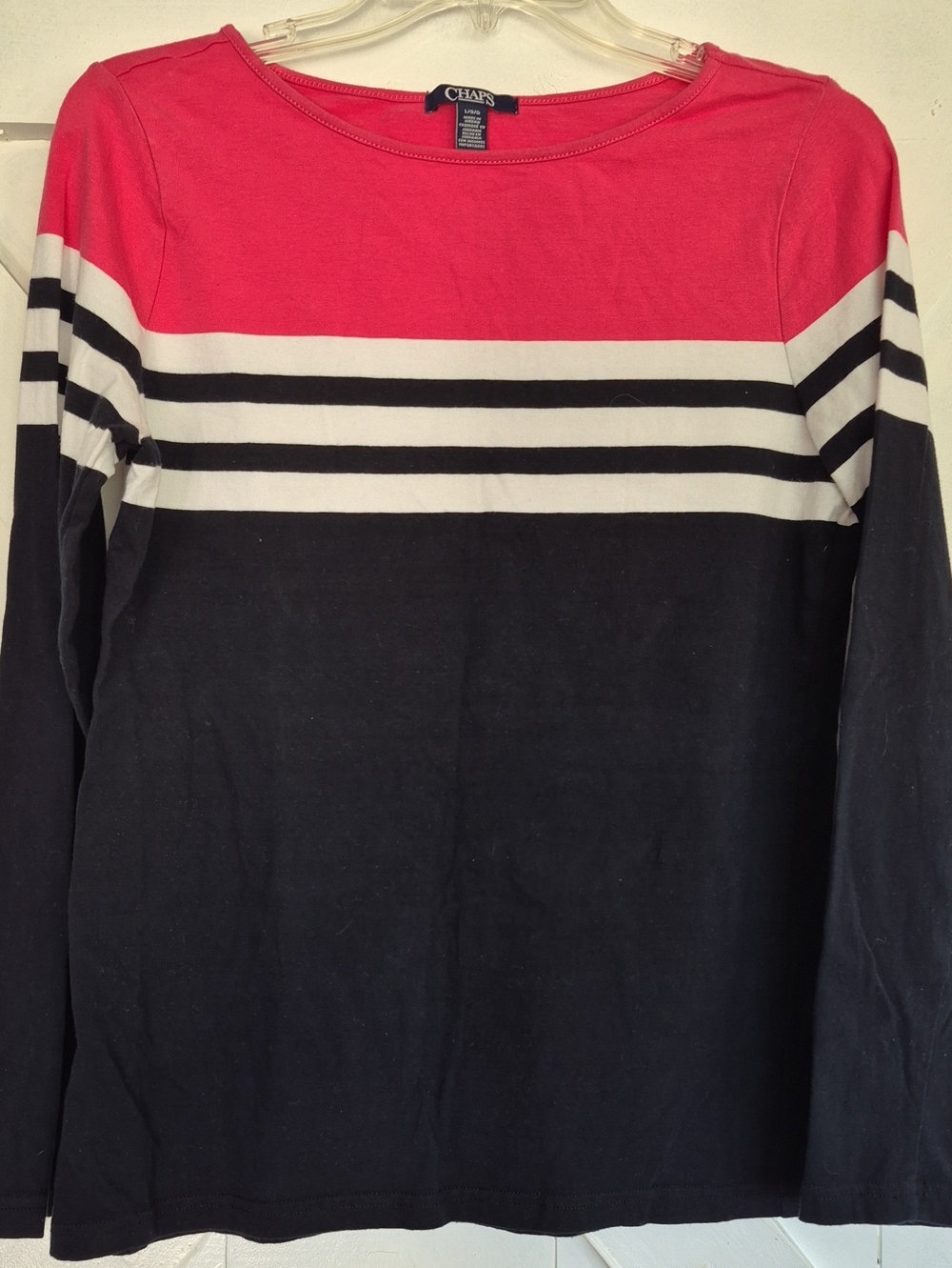 Chaps Pink Navy White Striped Long-Sleeve Tee